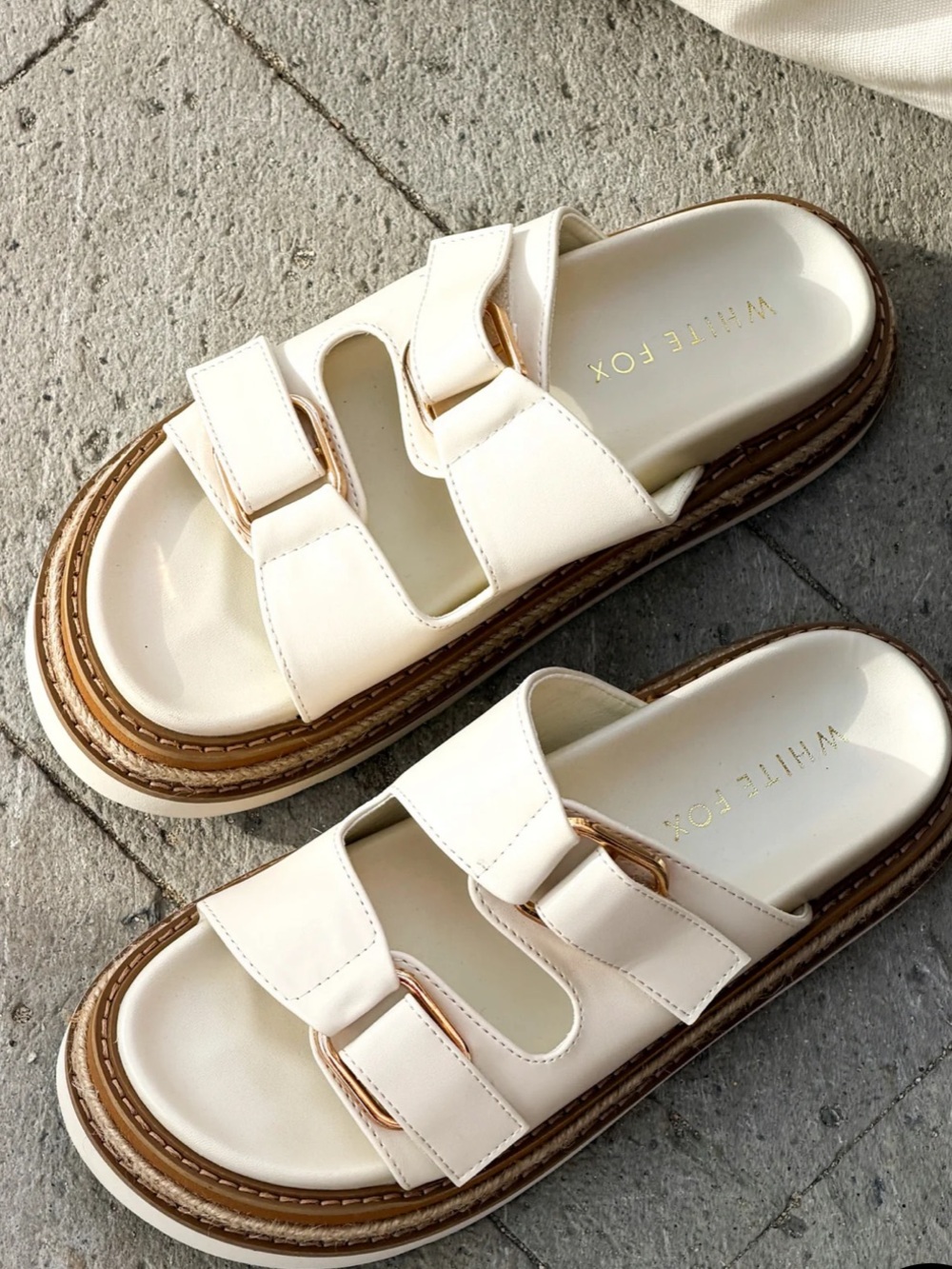 White Fox Rowan Flat Sandals In Cream - Size 9